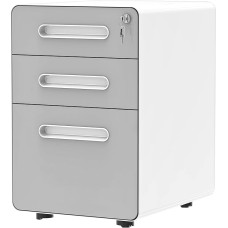 YITAHOME 3-Drawer Rolling File Cabinet, Metal Mobile File Cabinet with Lock, Filing Cabinet Under Desk Fits Legal/Letter/A4 Size for Home/Office, Fully Assembled, Grey and White