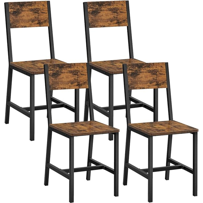 VASAGLE valgomojo kėdės, virtuvės kėdės, 4 metalinio rėmo, skirtos valgomajam, svetainei, virtuvei, vintažinės rudos/juodos spalvos, LDC093K02