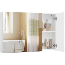 VASAGLE Mirror Cabinet Bathroom Cabinet Storage Cabinet with 3 Doors Bathroom 15 x 90 x 60 cm with Adjustable Shelves Modern White BBK032W01