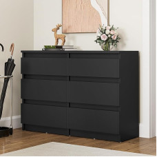 YITAHOME Chest of Drawers Bedroom Furniture Wooden Chest of Drawers 6 Drawers with Runners Bedroom Storage Modern Bedroom Cabinet Bedside Table 100 x 30 x 70 cm (Black)