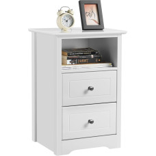 Yaheetech Naktinis staliukas Naktinė spintelė Paprastas naktinis staliukas su 2 stalčiais ir 1 atvira lentyna Medinis šoninis staliukas Telefono staliukas miegamajam/gyvenamajam kambariui, baltas