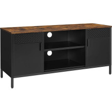 SONGMICS LTS103B01 TV spintelė su 3 reguliuojamomis lentynomis, televizoriaus stovas, žema lenta televizoriams iki 55 colių, svetainė, Vintage Brown Matt Black