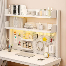 Knygų spinta, mažas prisegamas stalas, stalviršio lentyna: skirta bendrabučiui, namams, 3 pakopų biurui, kompiuteriui, rašomojo stalo priedams, organizatoriui, reguliuojamai saugojimo lentynai (balta, 100 x 95 cm)