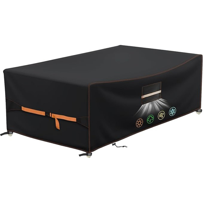 Sodo baldų dangtis, aukštos kokybės 420D Oksfordo audinys, 300 x 200 x 90 cm, oro sąlygoms atsparus apsauginis dangtis Sodo stalas su vėdinimo langu, puiki apsauga