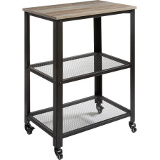 IBUYKE TMJ011Y Virtuvės lentyna ant 4 ratukų, plieninis rėmas, 3 lentynos, skirta virtuvei ir svetainei, pramoninis dizainas, 60 x 40 x 81 cm