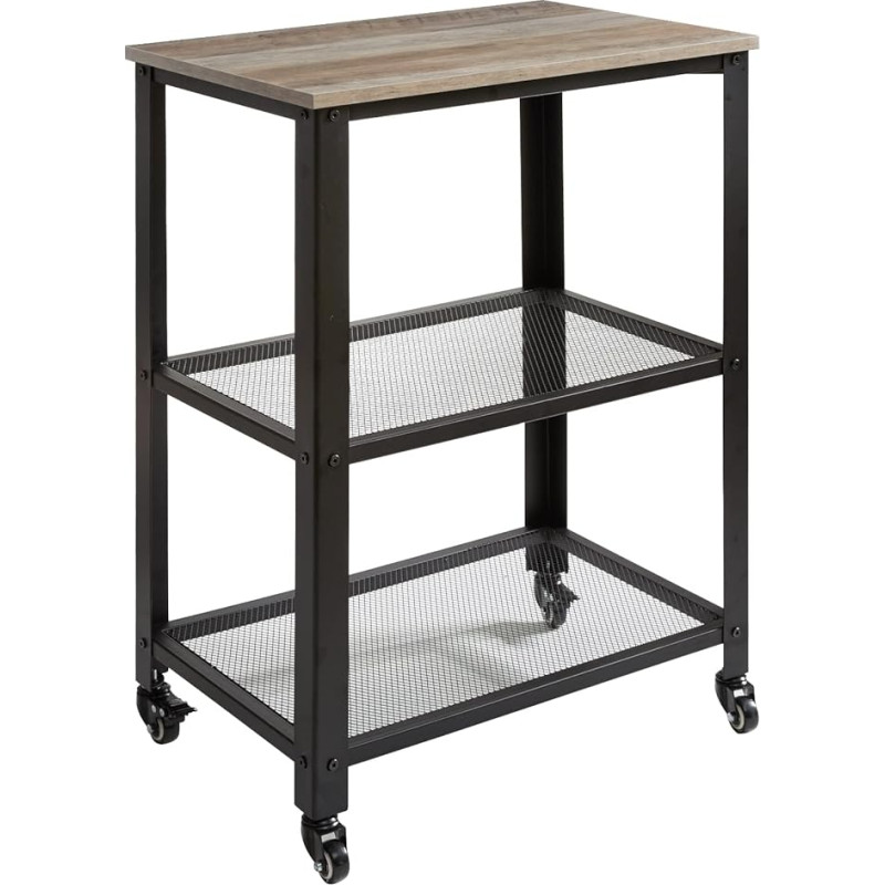 IBUYKE TMJ011Y Virtuvės lentyna ant 4 ratukų, plieninis rėmas, 3 lentynos, skirta virtuvei ir svetainei, pramoninis dizainas, 60 x 40 x 81 cm