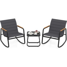 FANTASK 3 dalių sodo baldų komplektas, balkono baldų komplektas su 2 supamaisiais krėslais su porankiais, pagamintais iš WPC, ir stalu, terasos baldų komplektas, lauko baldų komplektas balkonui, sodui, terasai