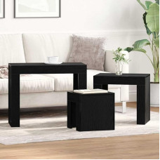 Nesting Tables Set of 3 Black Oak Effect Wood Material Modern Style Practical Use Living Room Coffee Table Sofa Table Coffee Table