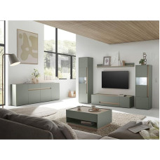 Lomadox Living Room Set in Green with Oak with Lighting, 6-Piece with Sideboard, Coffee Table, Display Cabinets, Shelf