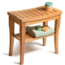 Natural Bamboo Bathroom Stool with Bench Shelf Bamboo Storage Shelf 47.5 x 26 x 44.5 cm