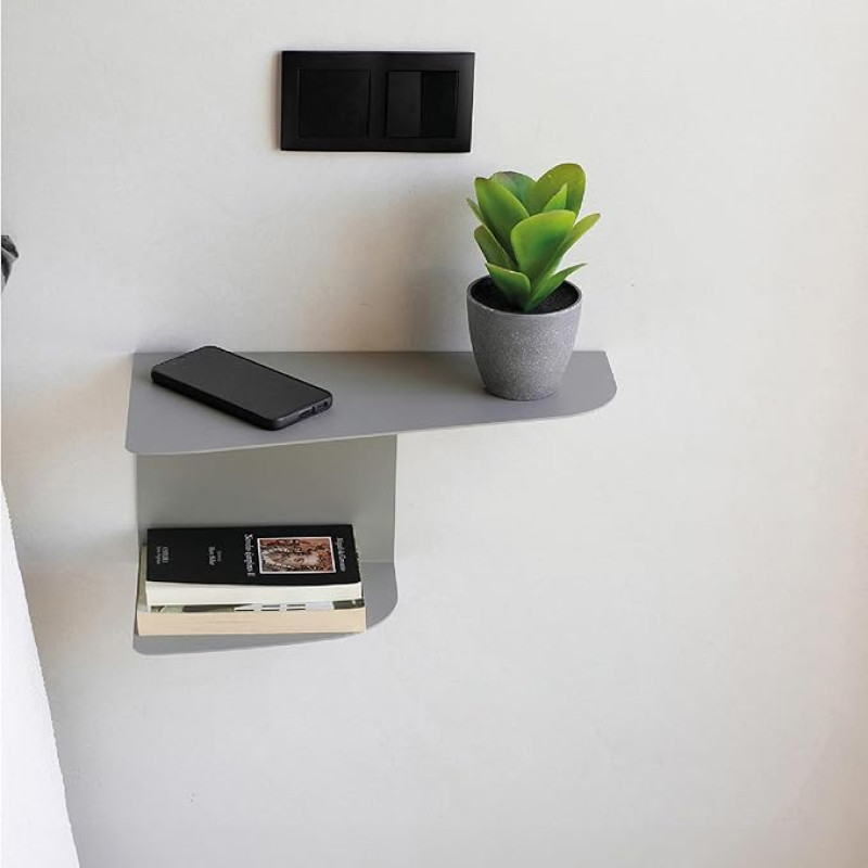 MILUKA Siauras pakabinamas naktinis staliukas, pilkas metalas, 2 vnt., 40 x 20 cm, 2 lygių plaukiojantys naktiniai staliukai, sieninė lentyna, taip pat kaip konsolinis staliukas, kampinė lentyna ir naktinis staliukas