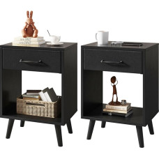 YMYNY Set of 2 Bedside Table, Side Table, with Fabric Drawer, Handle, Open Compartment, Solid Wood Legs, Wooden Coffee Table, for Bedroom, Living Room, Black, HST020B-2