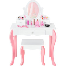 DREAMADE 2-in-1 Children's Dressing Table with Stool and Removable Mirror, Princess Dressing Table Wooden Cosmetic Table with 3 Drawers for Children Girls from 3 (White)