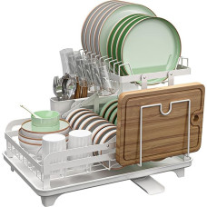 Collapsible Dish Dryer, 2-Tier Dish Rack for Kitchen Counter, Large Rust Resistant Dish Strainers with Utensil Holder and Draining Board Set, A