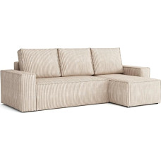 Bergamo Corner Sofa L Shape 240 x 142 cm with Sleep Function and Bed Box Couch Cord Sofa Bed Universal Side Small Hallway Sofa, 3-Seater Living Area Corner Sofa Bed Cushion Beige