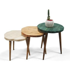Massivholz 3-teiliges rundes Nisttisch-Set - Rustikale handgefertigte Beistelltische aus Holz für Wohnzimmer, Couchtische & platzsparende Möbel