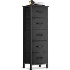 Coleshome Narrow Chest of Drawers with Drawers, Small Chest of Drawers with 5 Drawers, with Fabric Drawer, Sturdy Steel Frame, Wooden Top, Suitable for Bedroom and Living Room, Black