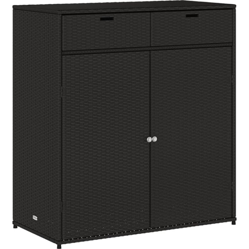 Sodo spintelė juoda 105 x 55 x 113 cm Polietileno rotango įrankių spintelė su daugybe saugojimo vietos Šoninė spintelė su durimis Balkono spintelė Terasos spintelė