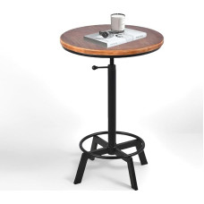 Vintage Bar Table 30-35.4 Inch Height Adjustable Industrial Bistro Table Retro Dining Table for Kitchen Cafe Pub Swivel Wooden Top