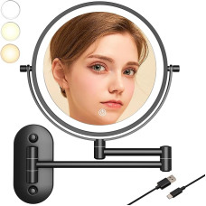 Makiažo veidrodis su apšvietimu, 22 cm sieninis skutimosi veidrodis, skirtas vonios veidrodžiui, 10 kartų didinantis, su laikymo dėžute, LED įkraunamas, juodas, 8CB-B-10X