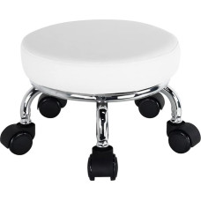 Riedanti sėdynė PU oda Maža apvali riedanti taburetė Maža taburetė su universaliais sukamaisiais ratukais, skirta namų biurui, garažui, parduotuvei, fitnesui, sportui, aukštis 21,8 cm (balta)