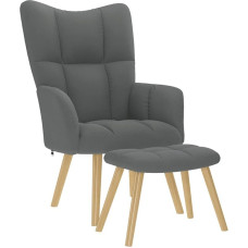 vidaXL poilsio kėdė su taburete Tamsiai pilkas audinys, poilsio kėdė, svetainės kėdė, skandinaviška, relaksacinė, medis ir metalas, atramos kojoms