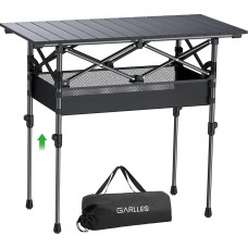 GARLLEN sulankstomas stovyklavimo stalas, 82 x 40 cm ir 2 reguliuojamo aukščio (44/70 cm), susukamas stalviršis, nuimamas sulankstomas stalas, pagamintas iš plieno, sulankstomas stalas, grilio stalas, šoninis stalas, sodo stalas, pikniko stalas