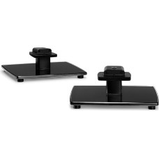 2 x juodas garsiakalbių stalinis stovas, suderinamas su 