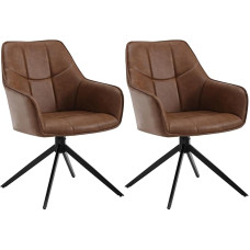 WOLTU Valgomojo kėdės pasukamos 2 valgomojo kambario svetainės virtuvės virtuvės kėdės, paminkštintos su porankiais, metalinėmis kojomis, derliaus dirbtinės odos šviesiai rudos spalvos