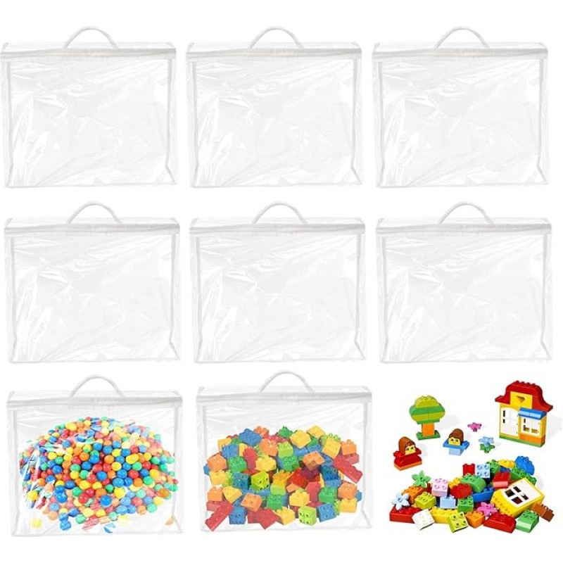 Transparente Spielzeug-Aufbewahrungstaschen aus PVC mit Reißverschluss und Griff, wiederverwendbare wasserdichte Kunststoff-Aufbewahrungsbeutel für Bausteine, Brettspiele, Puzzles, Ton, Bücher, kleine