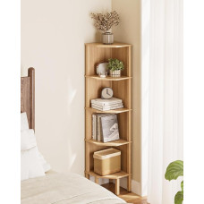 Kampinė lentyna, 5 lygių kampinė knygų spinta, augalų lentyna, vitrininė lentyna svetainei, biurui, miegamajam, 127 x 29 x 29 cm, ąžuolo mediena