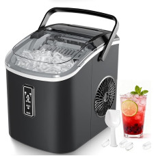 EUHOMY Home Ice Cube Maker 9 kubeliai per 6 minutes Savaime išsivalantis ledo gaminimo įrenginys 12 kg/24 val., 2 ledo dydžiai su rankena, šaukšteliu ir krepšeliu, juodas