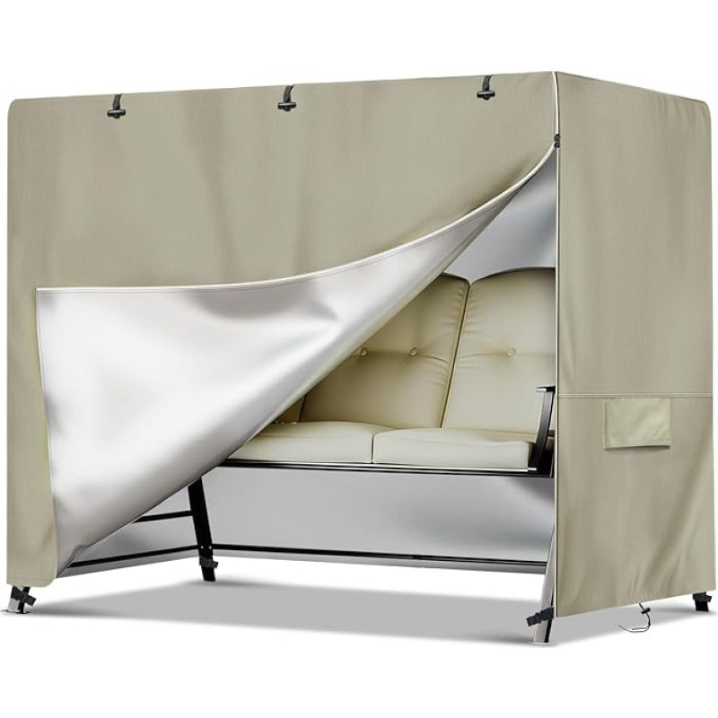 NEVERLAND Holivudo sūpynių dangtis 3 sėdimoms vietoms - atsparus vandeniui, žiemai, vėjui, UV spinduliams, 600D Oksfordo audinys, apsauginis dangtis sodo sūpynėms, suoliukui 220 x 150 x 150 cm, smėlio spalvos