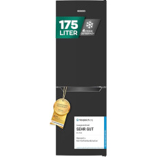 Heinrich´s Fridge Freezer Combination 175 Litres, XXL, Fridge with Freezer, Fridge Volume 122 L, Freezer 53 L, Quiet 39 dB, Large Freezer Boxes, 7 Temperature Levels (Energy Class E, Black)