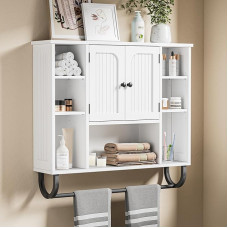 Hanging Bathroom Cabinet, White Medicine Cabinet with 2 Doors, Open Space and Adjustable Shelves, Space Saving Wall Cabinet for Bathroom, Kitchen and Living Room, 19D x 80W x 72H cm