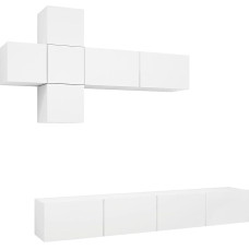 TV Schrank,7-TLG. TV-Schrank-Set Weiß Holzwerkstoff,TV lenta Hängend Schrank Fernsehschrank TV bankas Wohnzimmer Möbel Modern Wandschrank für Wohnzimmer Schlafzimmer