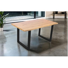 SAM Josy valgomojo stalas, 160 x 85 cm, laukinio ąžuolo išvaizdos, U formos rėmas, metalinis, juodas, 40 mm stalviršis su medžio kraštu, valgomojo ir virtuvės stalas