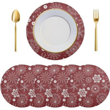 Tischsets, runde , 6er-Set, Silber, Winter, Blaugrün, Türkis, Schneeflocken, , hitzebeständige for Esstisch, Weihnachtsdekorationen, Ornamente(Multi-Colored 940b)
