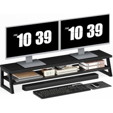 HOOBRO 2 pakopų medinis monitoriaus stovas 2 monitoriams, dviejų monitorių stovas, ekrano stovas, monitoriaus stovas, stalinė lentyna biurui ir namams, juodas EBB122CJ01