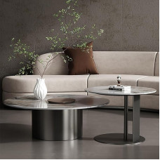 Modernes rundes Couchtisch-Set mit Marmorplatte und goldfarbenem Metallsockel für Wohnzimmer und Empfangsraum