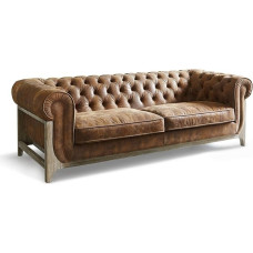 Loberon® Swansboro Sofa Frame Ash Wood Cover Pigskin Height 74 x Width 227 x Depth 90 cm Brown