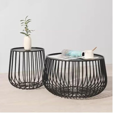 Rundes Couchtisch-Set, moderne, minimalistische Beistelltische mit stabilem Metallrahmen für Wohn- und Schlafzimmer-Dekor
