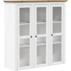 vidaXL Display Cabinet, Display Cabinet with Lots of Storage Space, Bookcase Cabinet with Glass Doors, Metal Handles, Sideboard Attachment, Living Room Cabinet, White Brown Pine Wood