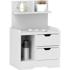 HOMCOM Bedside Table with 2 Drawers, Bedside Cabinet, Modern Bedside Table with Open Shelf, White 40 x 30 x 60 cm
