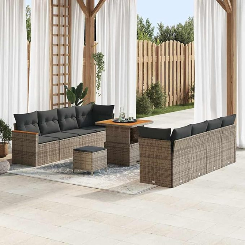 Modelis3364968 Modulinis sodo sofos komplektas su rotango poliuretano rėmu ir akacijos paviršiumi, pilkos spalvos, 80 x 80 x 71 cm, skirtas lauko erdvėms