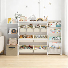 Vaikiška lentyna su dėžutėmis, žaislų lentyna vaikų kambariui su 4 lentynomis, skyriais ir 8 dėžutėmis, vaikų knygų spinta žaidimų kambariui, žaislų organizatorius, vaikų spinta vaikų kambariui