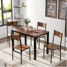 ModernLuxe valgomojo kambario komplektas su kėdėmis Virtuvės stalas Medinis stalas Balkono stalas Pramonės išvaizda balkonui, valgomajam ir svetainei (5 komplektai)