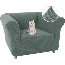 Stretch Chesterfield Sofa Cover, 1 Piece Sofa Protective Cover with Armrest, Spandex, Jacquard, Washable Sofa Throws, Non-Slip Couch Cover, Furniture Protection for Pets (1 Seater, Grey