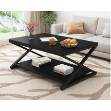 Small Coffee Table 100 x 60 x 45 cm Living Room Table with Storage Space in Black Sofa Table Side Table Wood for Living Room Couch Table Modern Metal