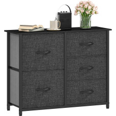 DWVO komoda su 5 stalčiais, patvarus audinys, tvirtas metalinis rėmas, moderni ir funkcionali, idealiai tinka miegamajam, svetainei, prieškambariui, vaikų kambariui, juodai pilka